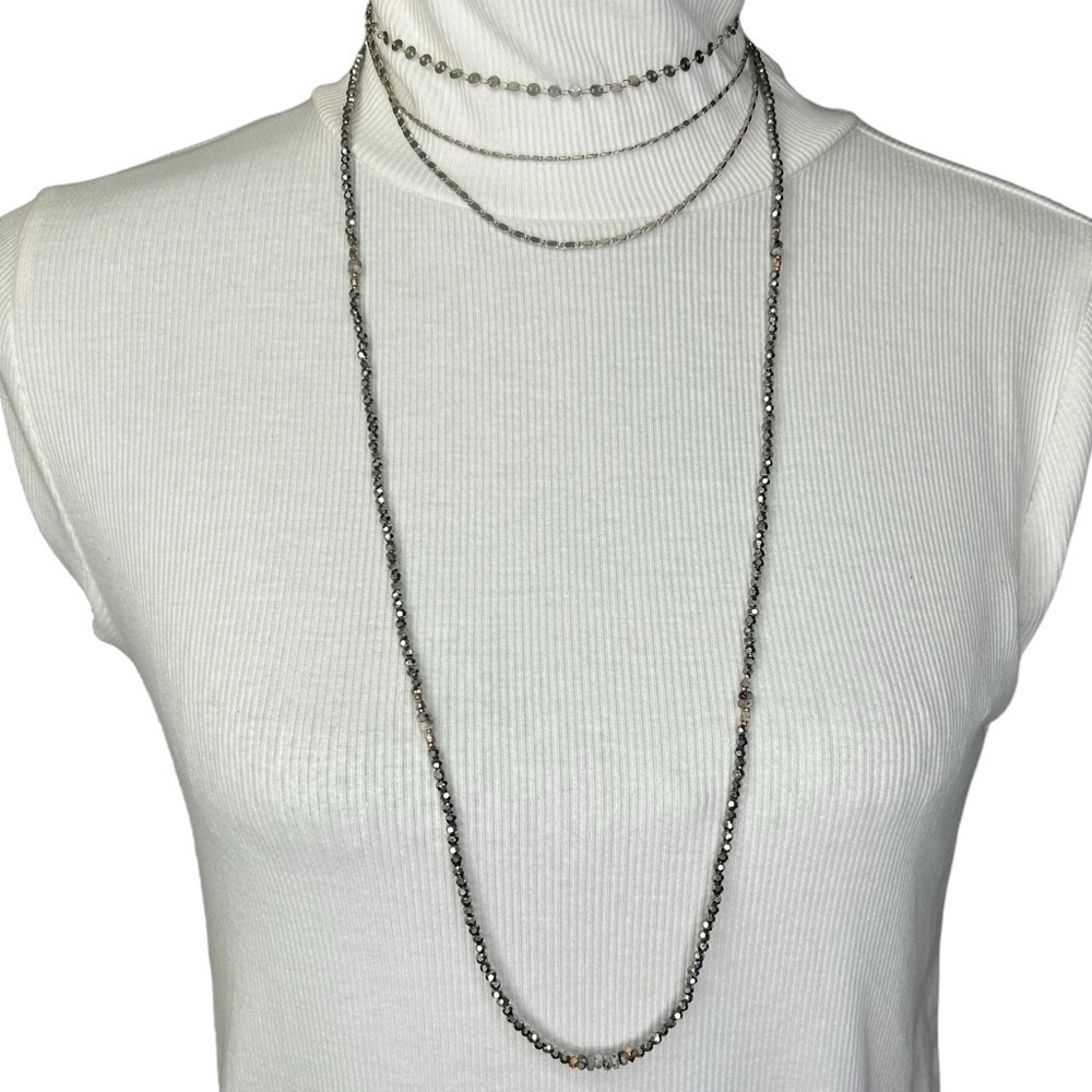 Nakamol Beaded Multi-Strand Choker Gunmetal Stone Silver Tone 21$